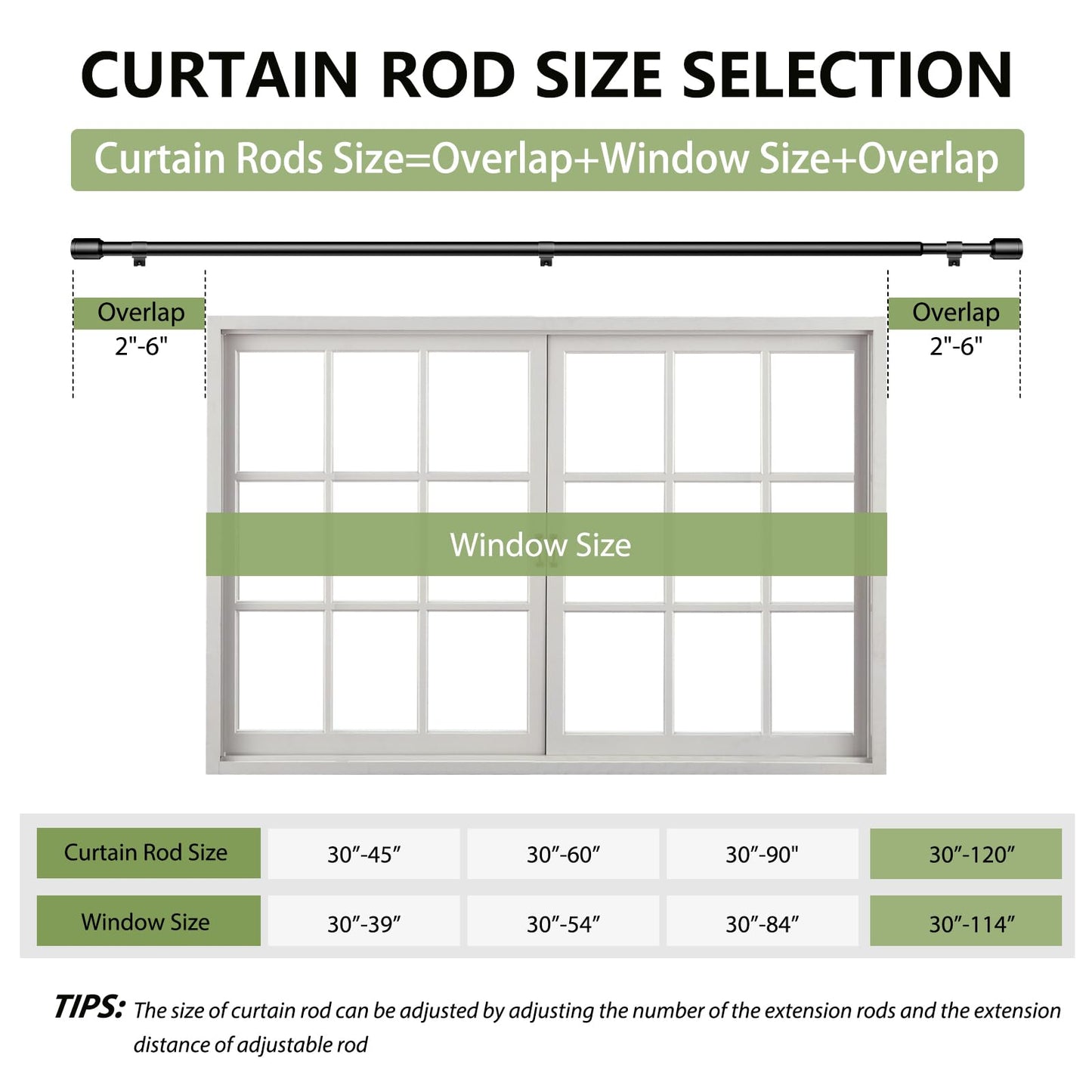 1” Diameter Curtain Rods 30-120 Inch, for 30-116 Inch Windows, Adjustable Splicing Black Rods for Windows with Brackets, Window Rod Long Heavy Duty Curtains Rod, 2 Pack