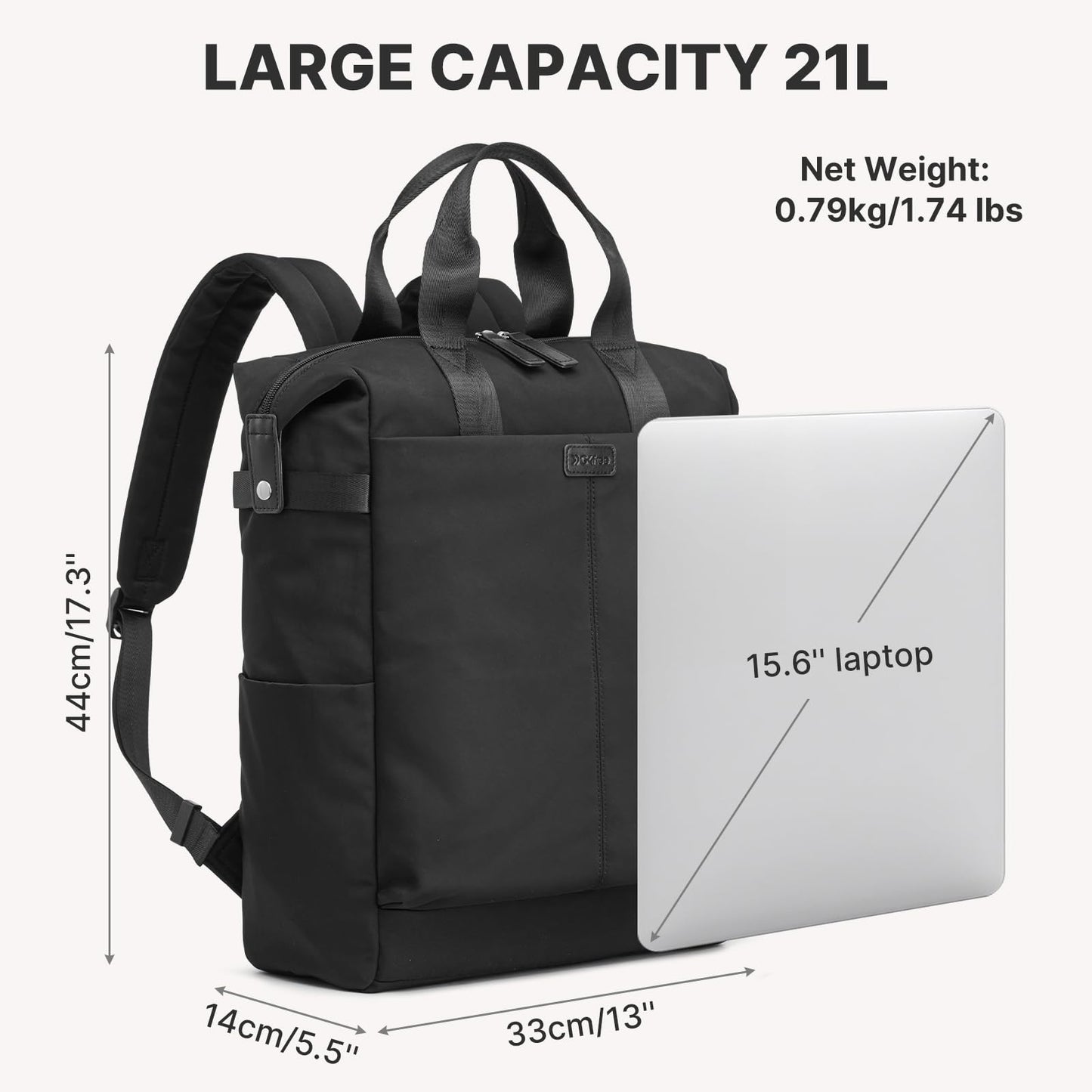 G4Free Protective 16" Laptop Backpack, Large Work Bag for Men Women, Slim Casual Backpacks for Travel, College, Business, Black