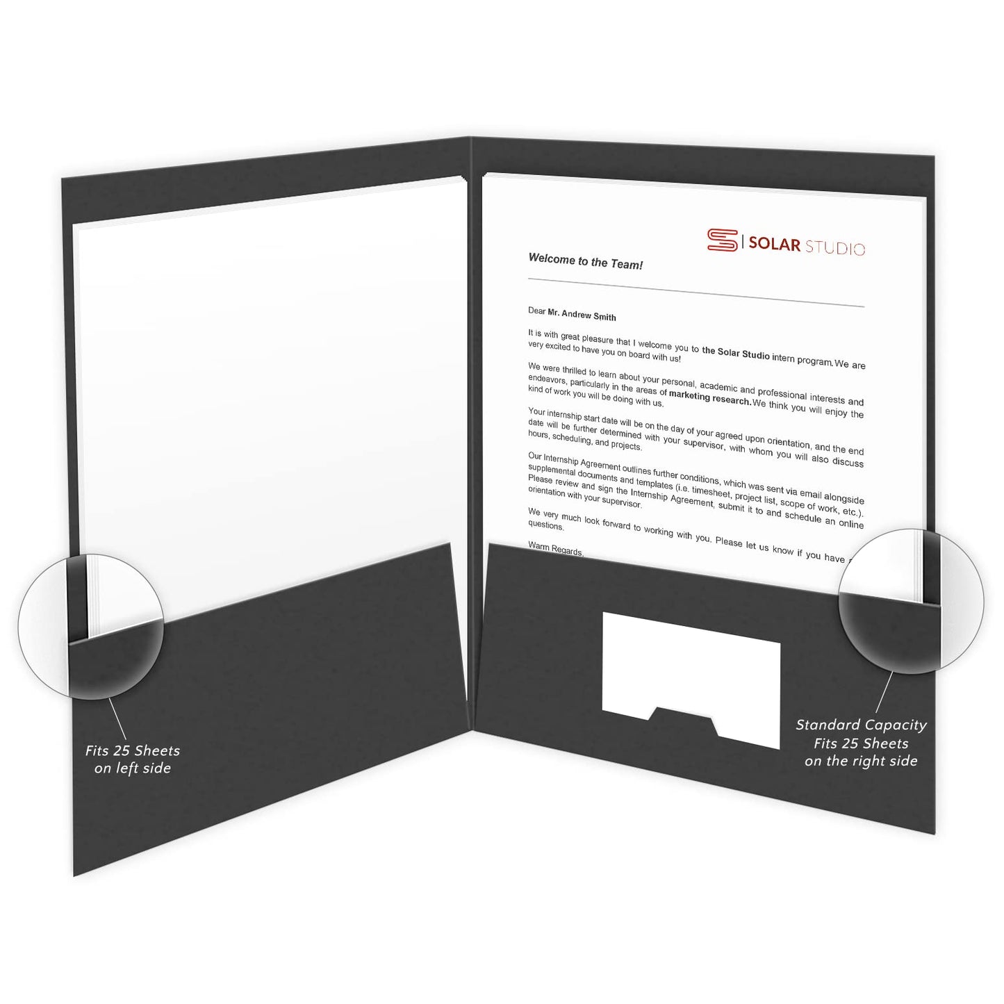 The Gallery Collection, 25 Count, Black, Welcome Pocket Folders, Gold Foil Stamped, for HR Professionals (9 x 12)