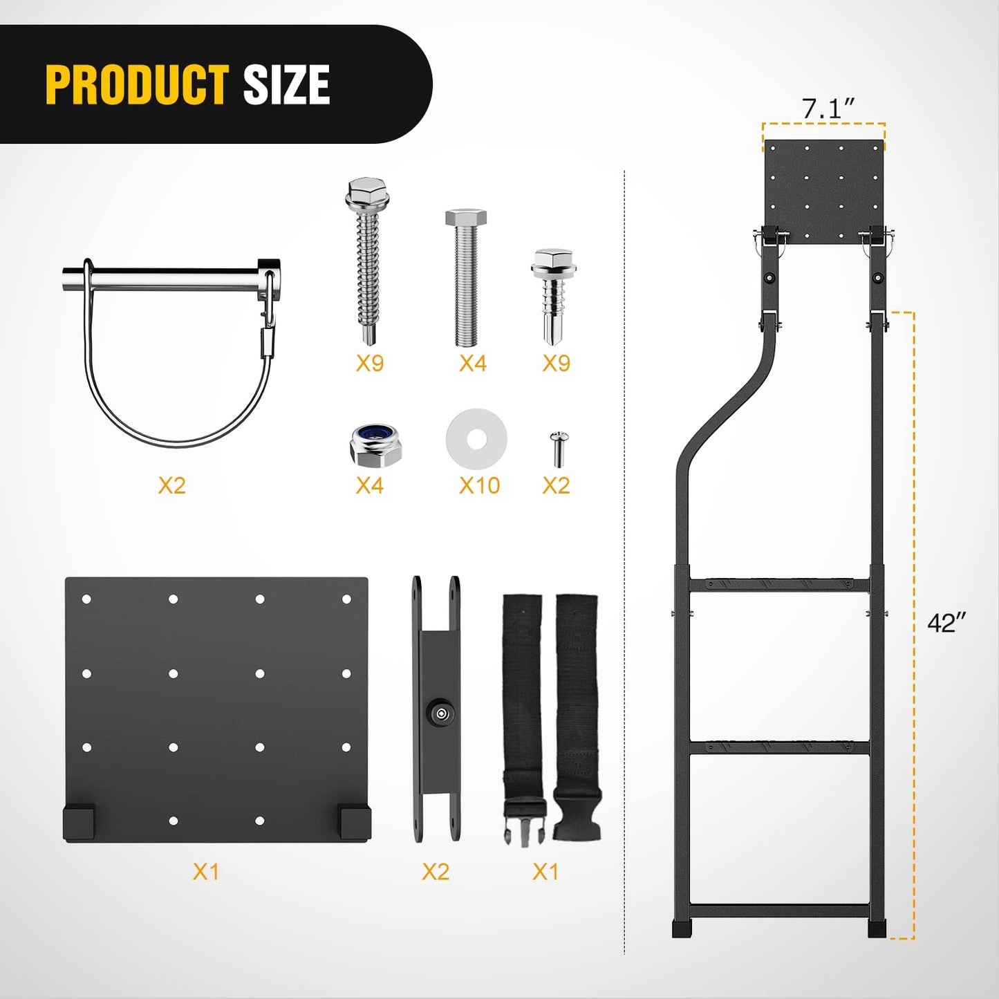 Nilight Foldable Truck Tailgate Ladder for Pickup with Aluminum Step Grip Plates, Replaceable Rubber Feet & Stainless Steel Self Drilling Hex Screws for Easy Installation