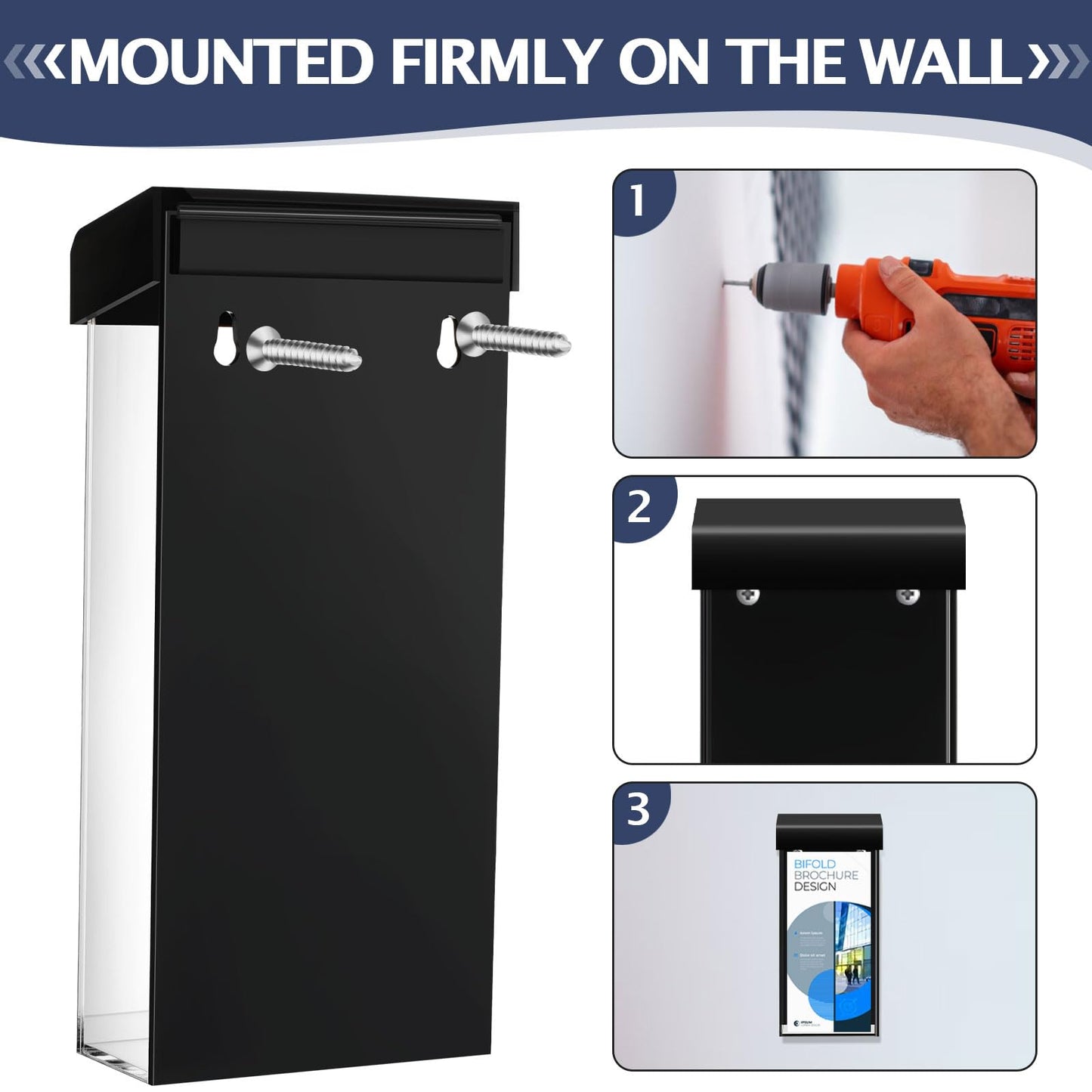 Remerry 2 Pcs Acrylic Outdoor Brochure Holder 4 x 9 Inch Waterproof Wall Mount Literature Box with Black Lid Clear Pamphlet Holder with Screws for Flyer Display Map Menu Envelope