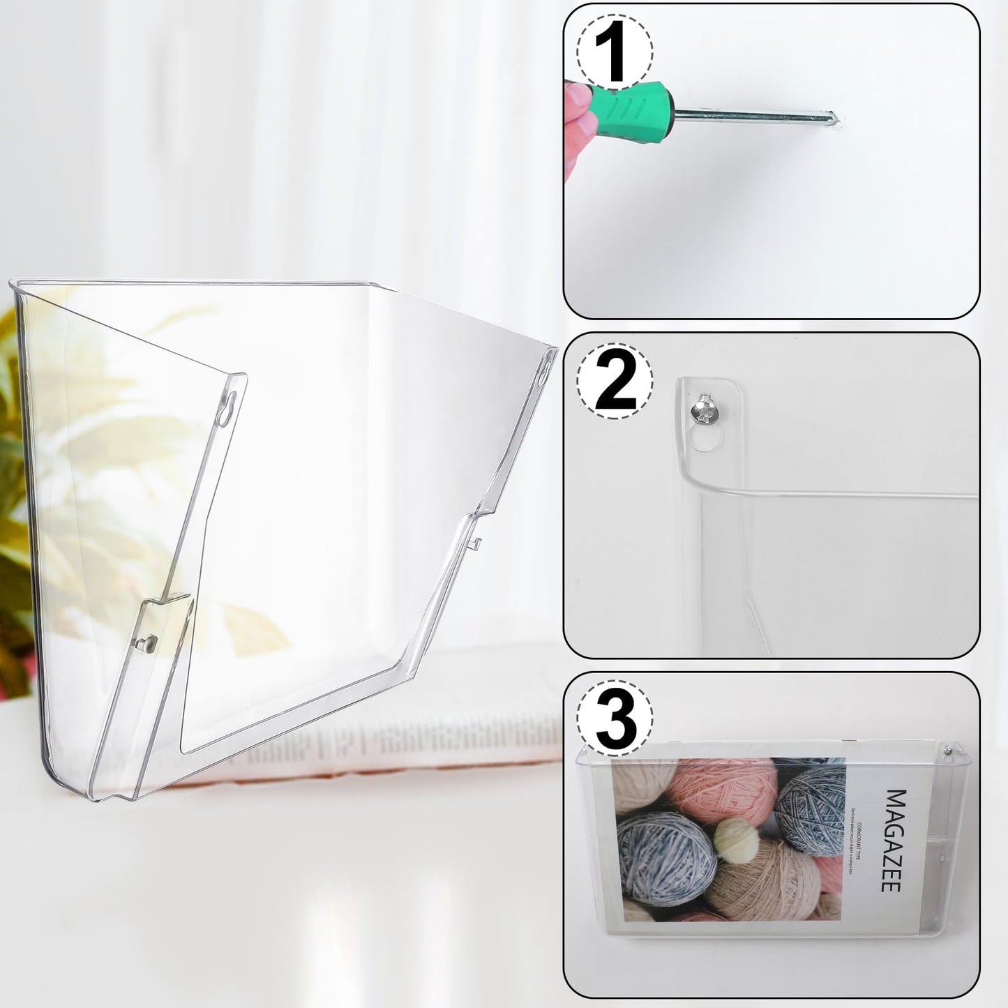 Tenceur 12 Pcs Plastic Single Pocket Wall Mount File Holder with Double Sided Adhesive Tape and Screws Wall File Hanging Folder Letter Paper Mail Organizer for Office Home Classroom (Clear)