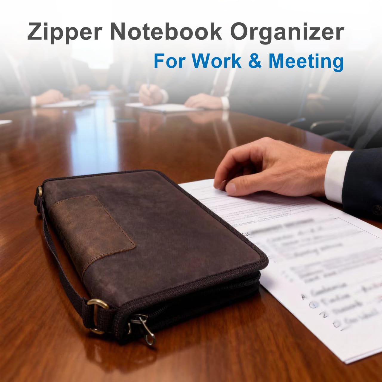 A5 Zippered Field Journal Cover with Detachable Strap, Waxed Canvas ＆ Leather Accent Notebook Organizer Case with Pen Holder, Includes 5.8″ x 8.3″ Refill, Fits Up to 4 Notebooks for Travel, EDC, Brown