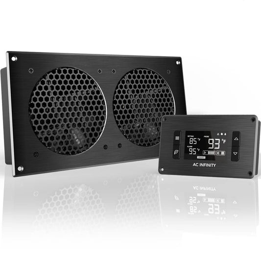AC Infinity AIRPLATE T7, Quiet Cooling Fan System 12" with Thermostat Control, for Home Theater AV Cabinets