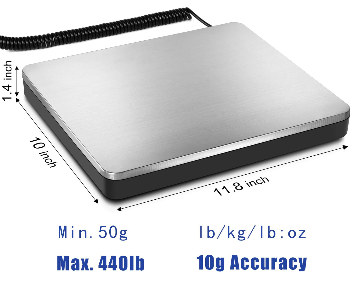 Fuzion Shipping Scale 440lb x 10g Accuracy, Postal Scale with Hold/Tare, Digital Shipping Scale for Packages Small Business, Luggage, Battery & AC Adapter