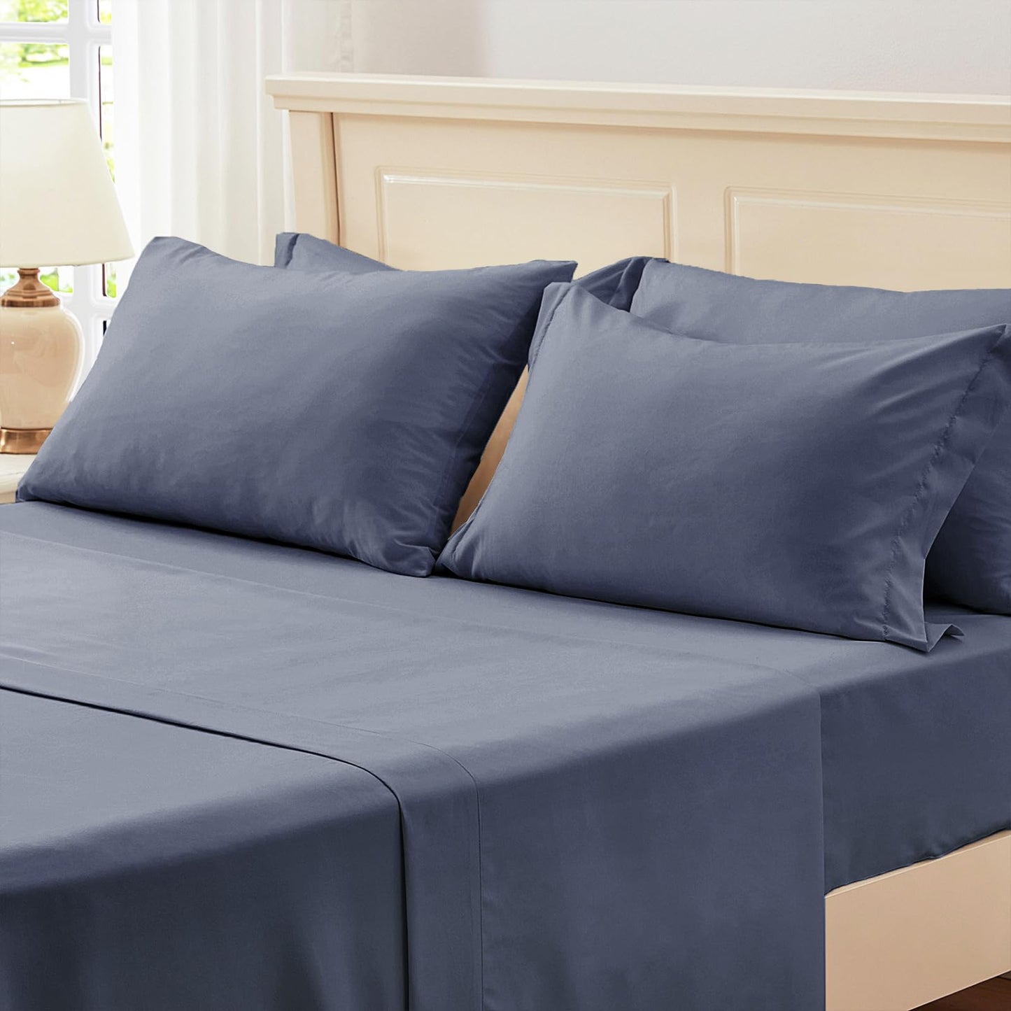 Zzlpp Twin Bedding Set 5 Pieces, Greyish Blue Seersucker, All Season Comforter Set with 1 Comforter, 1 Pillow Sham, 1 Pillowcase, 1 Flat Sheet, 1 Fitted Sheet