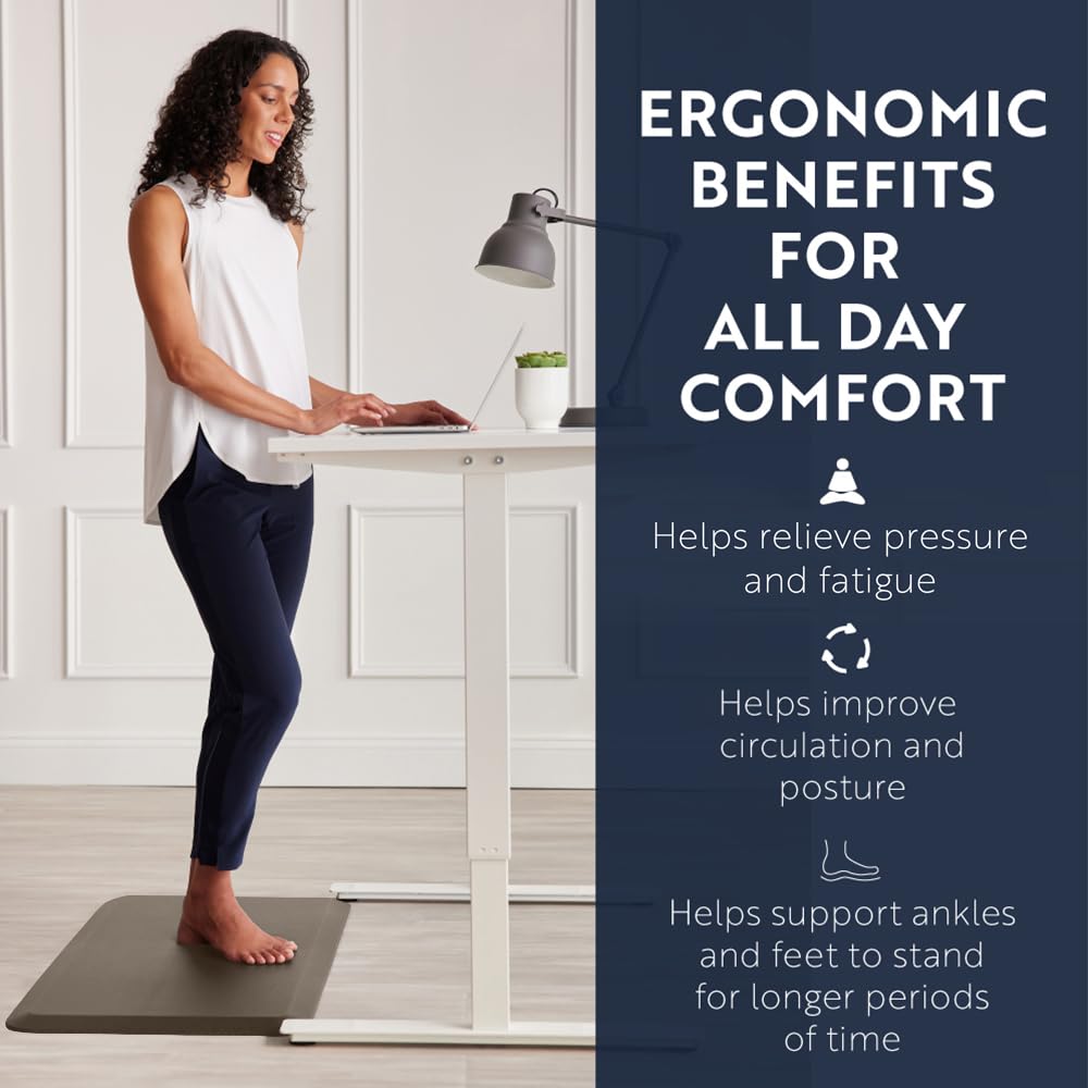 KANGAROO Thick Ergonomic Anti Fatigue Mats for Kitchen Floor, 48x20, Cushioned Standing Office Desk Mat, Waterproof Scratch Resistant Topside, Supportive All Day Comfort Padded Foam Rugs, Cappuccino