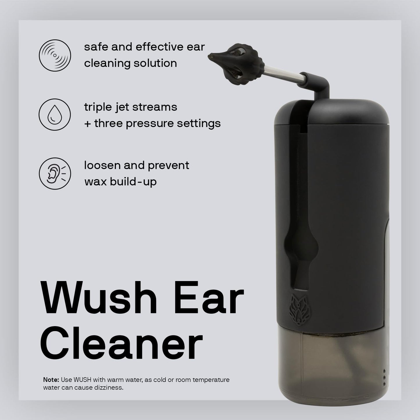 Wush Pro By Black Wolf- Deluxe Water Powered Ear Cleaner- Safe & Effective- Electric Triple Jet Stream 3 Pressure Settings For Ear Wax Buildup- Ear Wax Removal Kit- Water Resistant USB Rechargeable