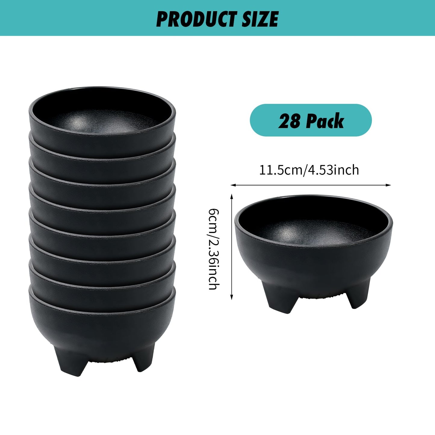 TANEMUDO 28 Pack 10.6 oz Mexican Salsa Bowls, Small Guacamole Containers, Plastic Salsa Bowl for Serving Parties, Chips, Dip, Nuts, Candy, and Sauce Set