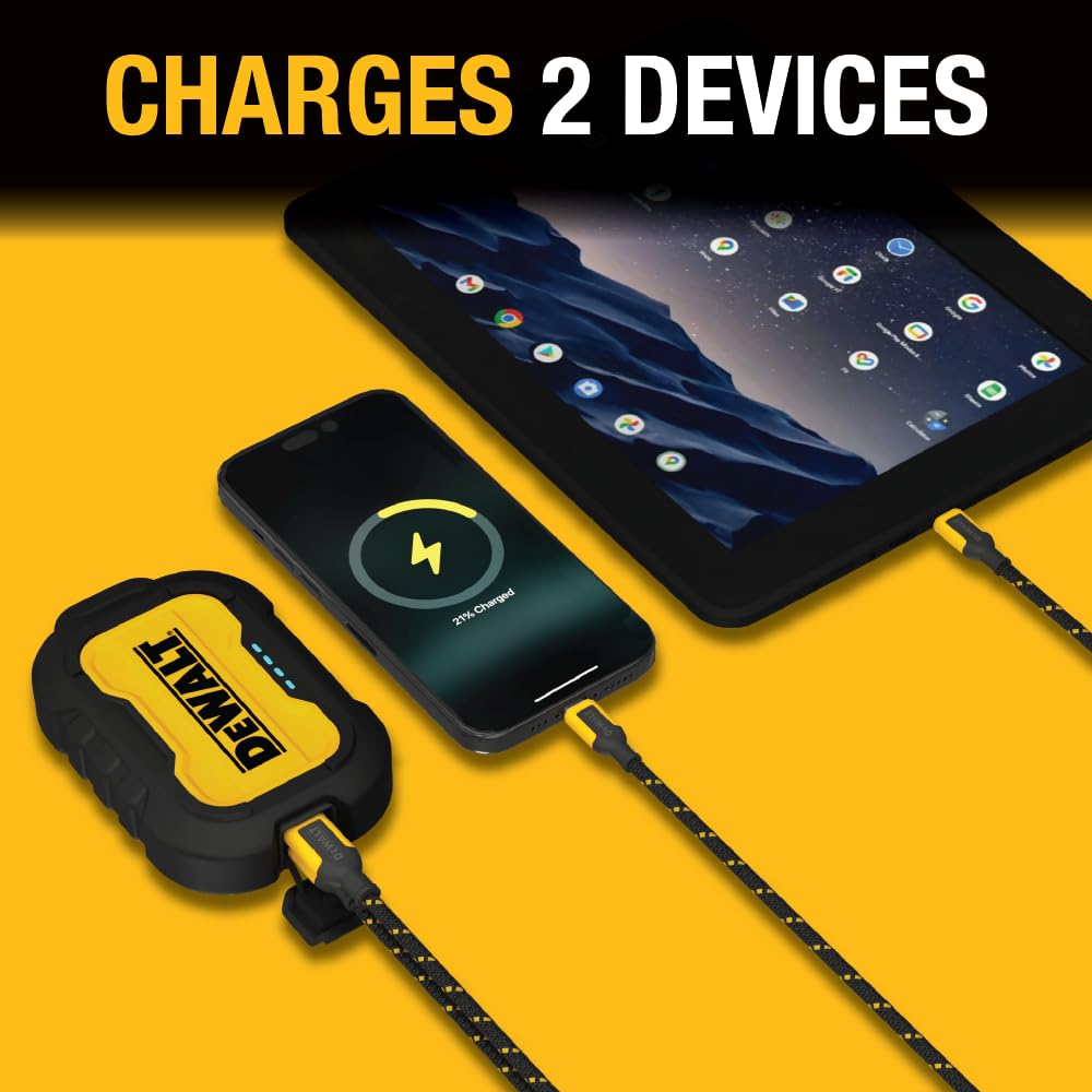 DEWALT Portable Charger, Power Bank, 10,000 mAh Battery Pack with USB-C Port for iPhone 16/16 Plus/16 Pro/16 Pro Max, iPhone 15 Series, iPhone 14/13, Samsung Galaxy