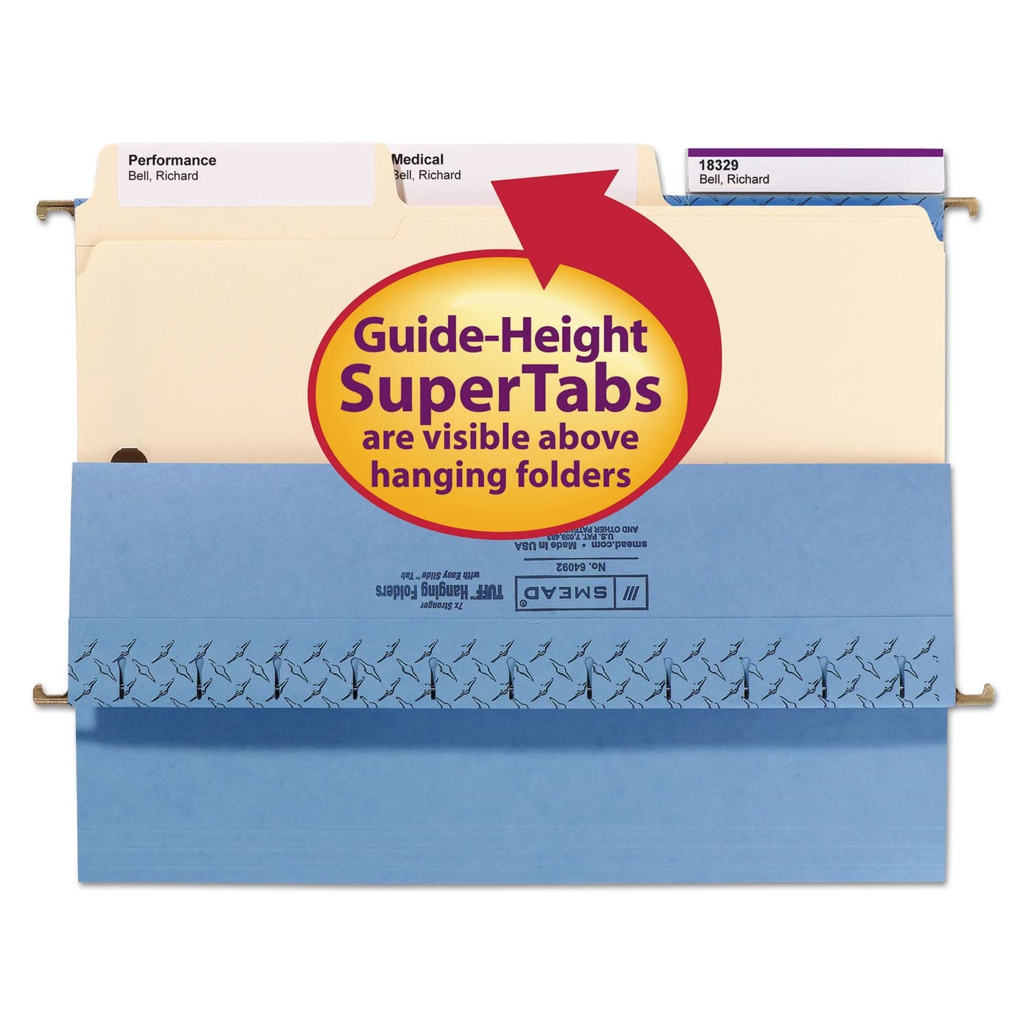 Smead SuperTab® Heavyweight Fastener File Folder, 2 Fasteners, Oversized Reinforced 1/3-Cut Tab, Guide Height, Letter Size, Manila, 50 per Box (14545)