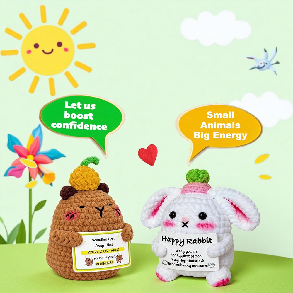 9Pcs Emotional Support Positive Crochet Animals Duck Turtle, Motivational You’re Awesome Gift for Women Men Coworkers Friends Employee Uplifting Mini Knitted Crochet Plushies Easter Basket Stuffers