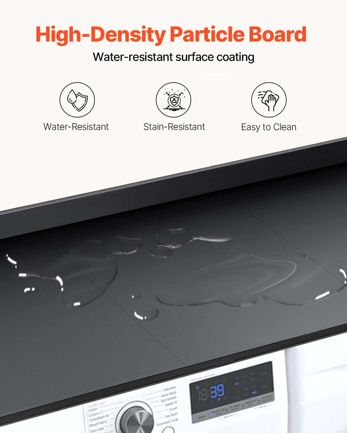 VEVOR Washer Dryer Countertop with 3 Splicing Panels, 54" x 27" Wooden Washer and Dryer Countertop with Non-Slip Pads, Water-Resistant Laundry Topper for Laundry Room Organization and Storage, Black