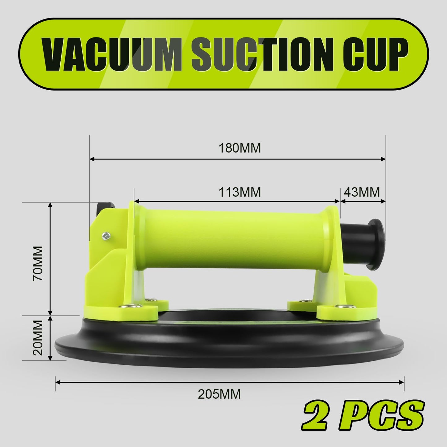 DEWINNER 8" Glass Suction Cups - Heavy-Duty Vacuum Glass Lifter for Windshield Tiles and Granite - 660lbs Load Capacity - 2 Pack Industrial Suction Cup with Carry Case