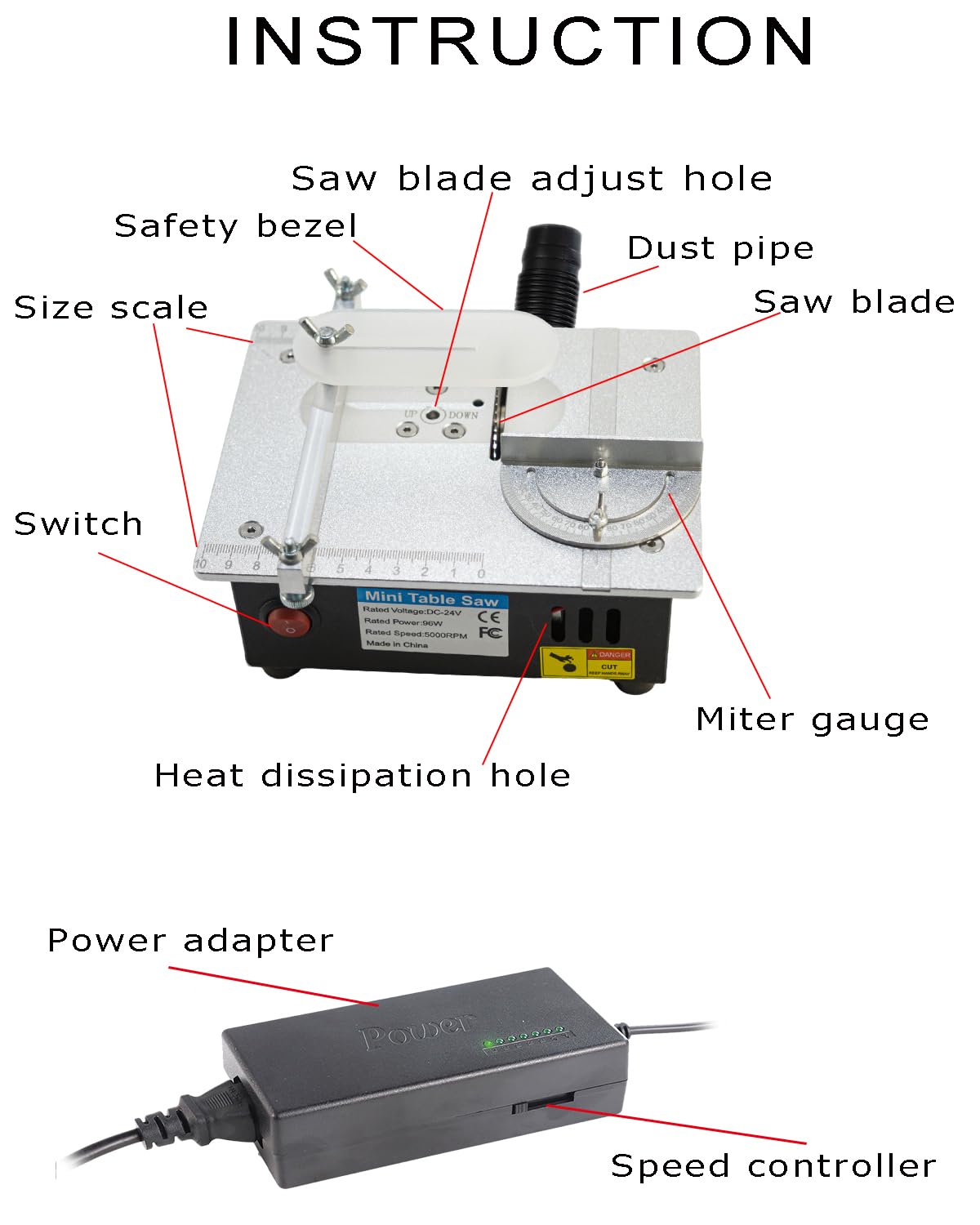Mini Table Saw, RTOVZON 96W Mini Desktop Electric Saw Cutter 7.1"x5.5", Cut Thickness Adjustable Precision Craft Table Saw with Speed & Angle Adjust 4* Blades, Available for Wood/PCB/Acrylic/Plastic