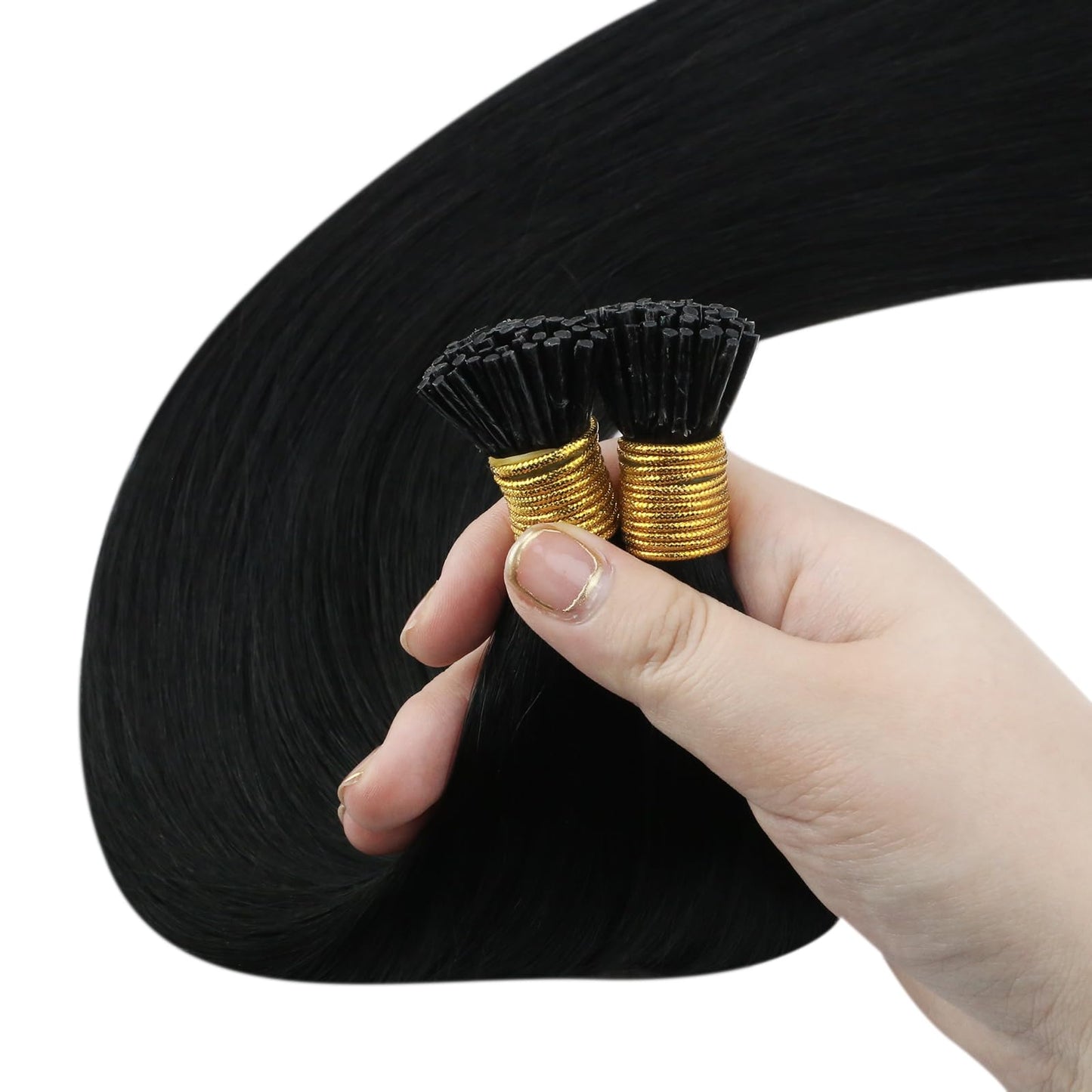 Sunny Hair Long I Tip Hair Extensions Black 24inch I Tips Hair Extensions Jet Black Itip Human Hair Soft I Tip Extensions for Women Tip Hair Extensions Hair for Wedding 50G
