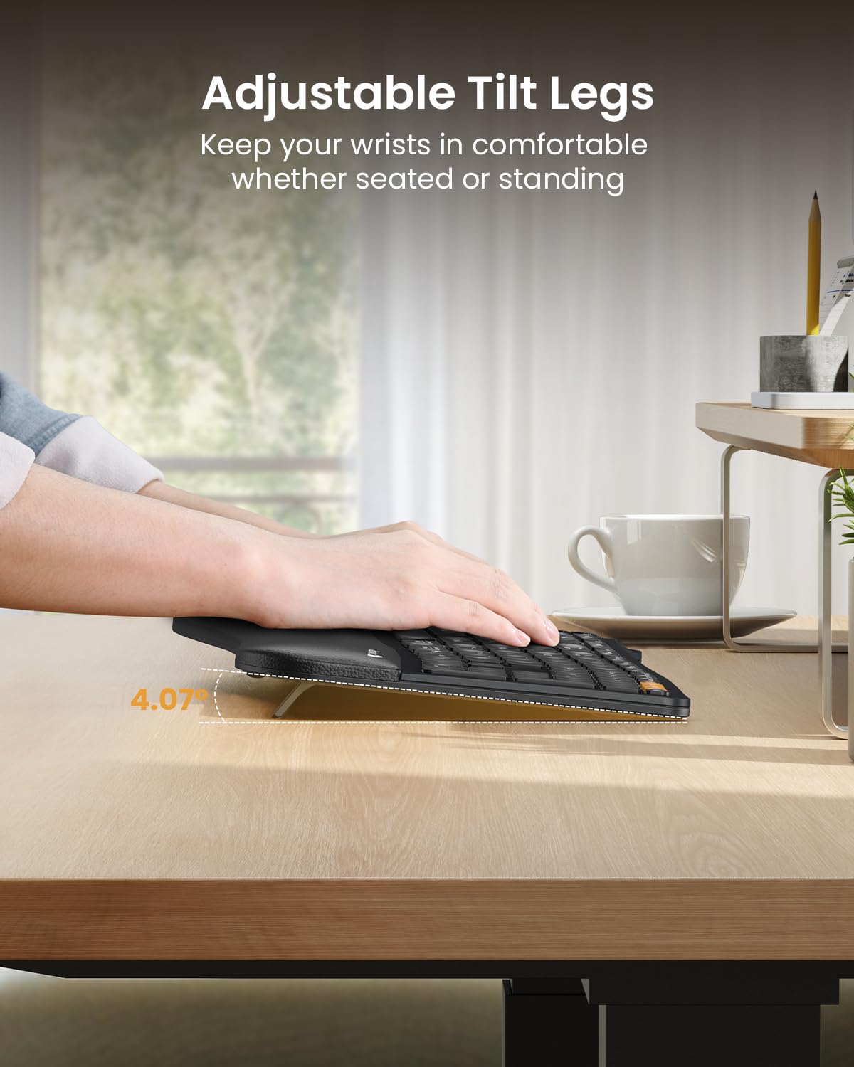 ProtoArc Backlit Wireless Ergonomic Keyboard, EK01 Plus Full Size Ergo Keyboard with Wrist Rest, Split Design, Rechargeable, Bluetooth and USB, Natural Typing Compatible with Windows/Mac/Android Black