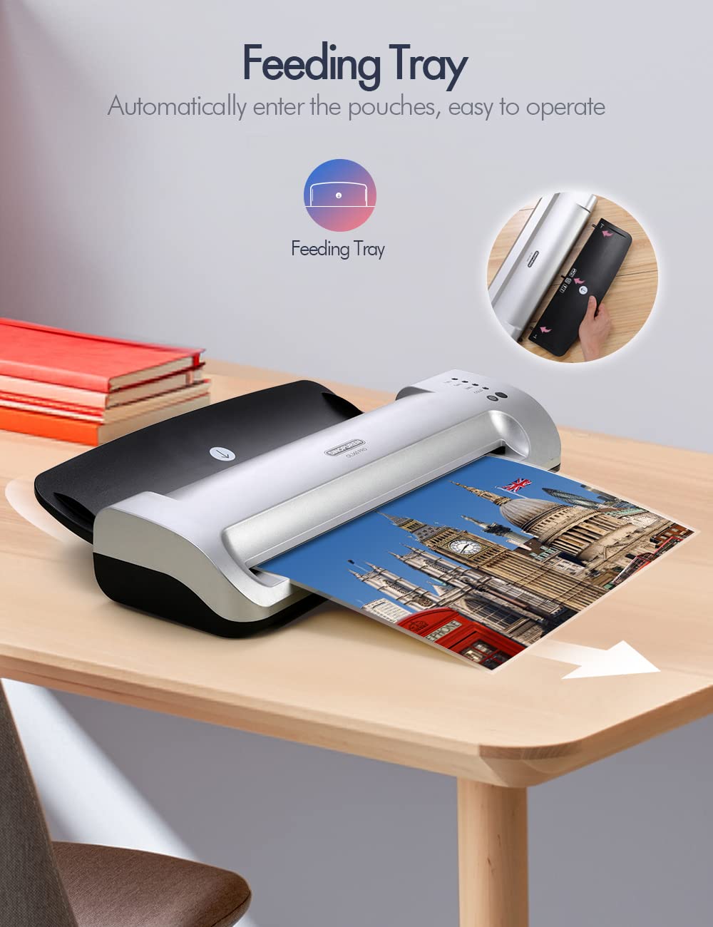 SINOPUREN 13-Inch Thermal & Cold Laminator Machine, Quick Warm-Up, 3 Temp Settings, Jam-Free ABS, Built-in Paper Trimmer & Corner Rounder, 10 Laminating Pouches, for Home Office School