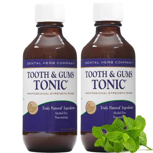 Dental Herb Company Tooth & Gums Tonic Oral Rinse – Natural Professional Strength Mouthwash with Essential Oils & Herbs for Gum Health, Bad Breath & Gum Irritation – Alcohol-Free, 18 oz. (2 Bottles)