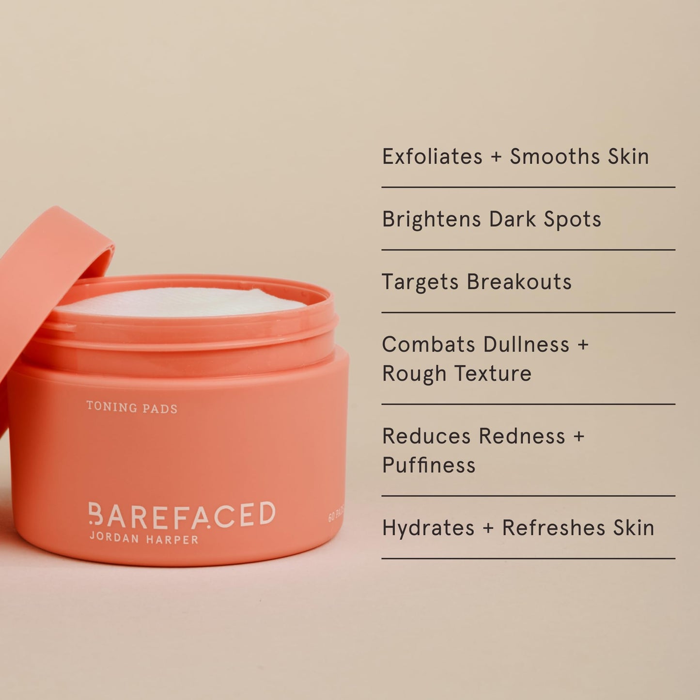 Barefaced Toning Pads (60 count) Exfoliating Face Pads with 2% Glycolic Acid & Salicylic Acid - Helps with Brightening & Cleansing Skin, Clears Pores, Reduces Fine Lines and Wrinkles, Resurfacing Pads