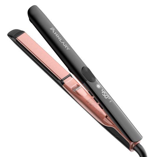 Annlary Hair Straightener, 1 Inch Flat Iron Hair Straightener and Curler 2 in 1, Professional Ceramic Ionic Dual Voltage Flat Iron with Anti-Iron Silicone for Less Frizz, Shinier & Smoother Hair