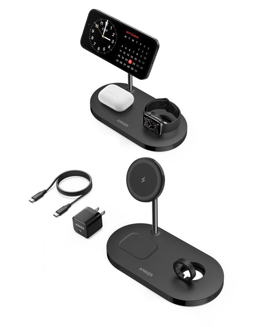 Anker Wireless Charging Station & 20W Charger, 533 Magnetic Wireless Charger (3-in-1 Stand), 5ft USB-C Cable, For iPhone 14 Series, AirPods 3/2/Pro, Apple Watch 1-6 (Watch Cable Not Included)