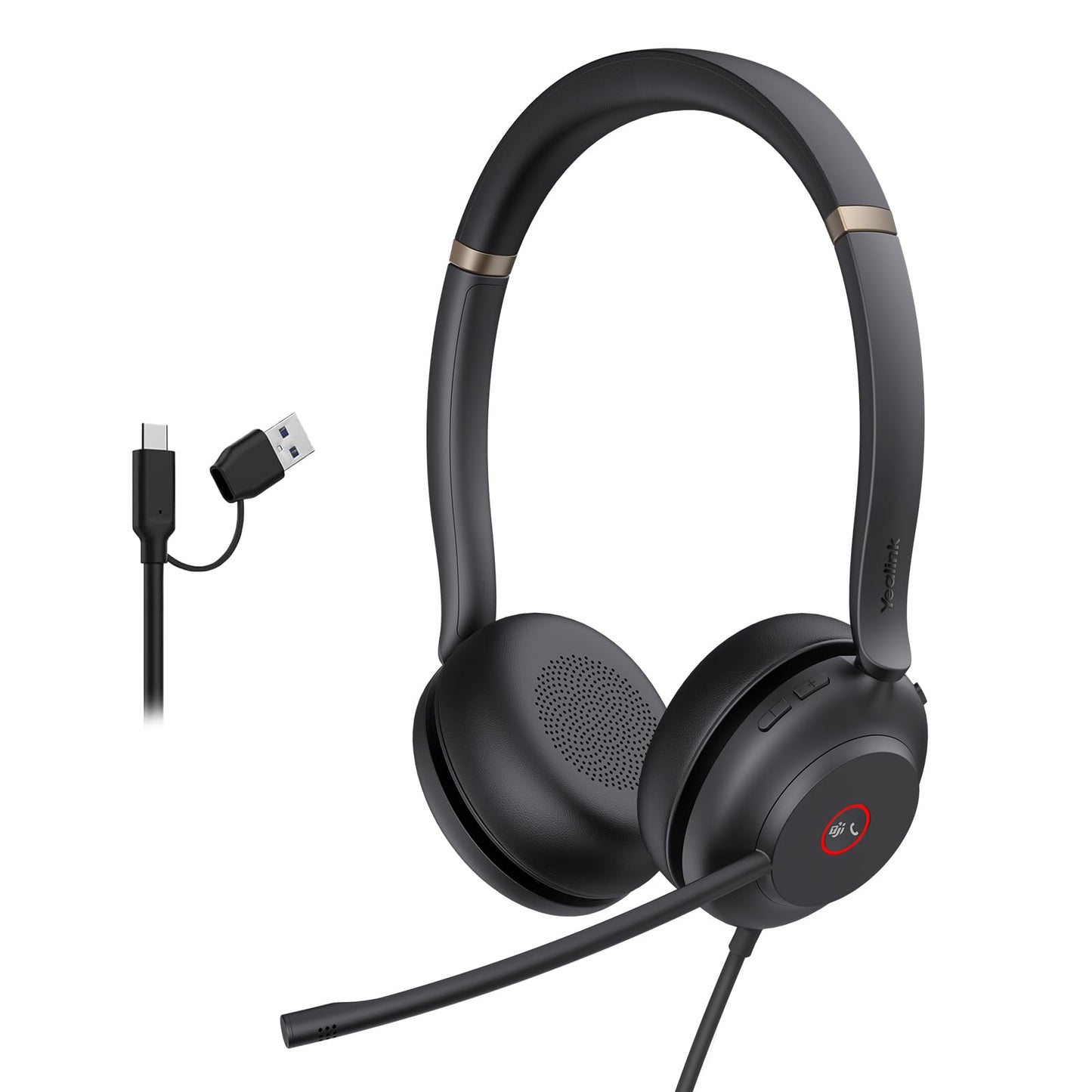 Yealink UH37 USB Headset with Noise Cancelling Microphone,Wired Headset for PC Laptop,Teams Certified,USB-A/C Cable,Works with Zoom and Other Leading UC Platforms