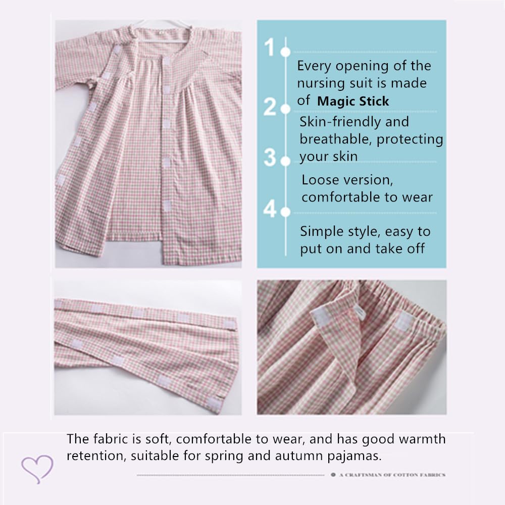 LAROTSUBA Bedridden Patient Clothing,Patient Clothes,Post-op Tearaway Clothes with Magic Sticks,Patient nursing Tops and trousers Set for Home Care,Post Surgery,Elderly(Man,Grey,L)