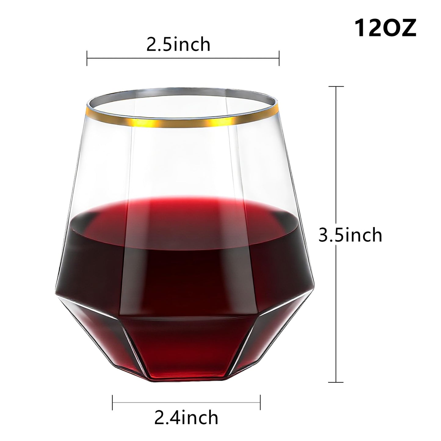 Lullaby 40pcs Plastic Wine Glasses with Gold Rim, 12oz Clear Disposable Wine Cups for Champagne Whiskey Cocktail, Perfect for Parties, Weddings and Daily Use