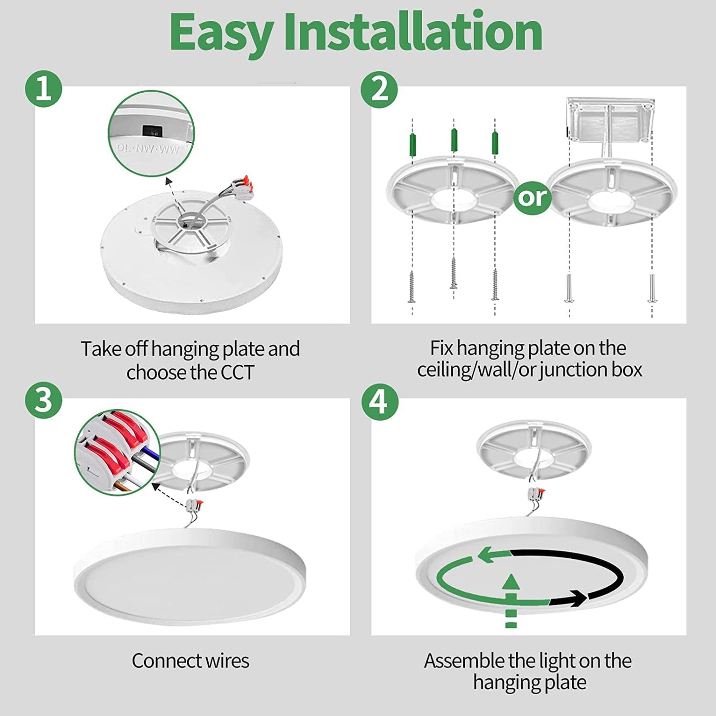 6PK 12 Inch LED Flush Mount Ceiling Light, 24W, 2520LM, 3000K/4000K/6000K CCT Selectable, Round Flat Panel Light Low Profile Ceiling Light Fitures for Hallway, Kitchen, Bedroom, Laundry Room