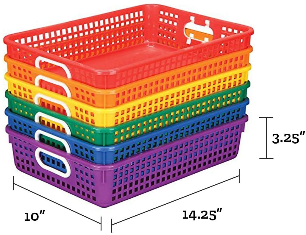 Really Good Stuff 6PK Plastic Desktop Paper Storage Basket for Classroom or Home–14”x10” Plastic Mesh Basket-Secure Papers Crease-Free–Grouping for 6