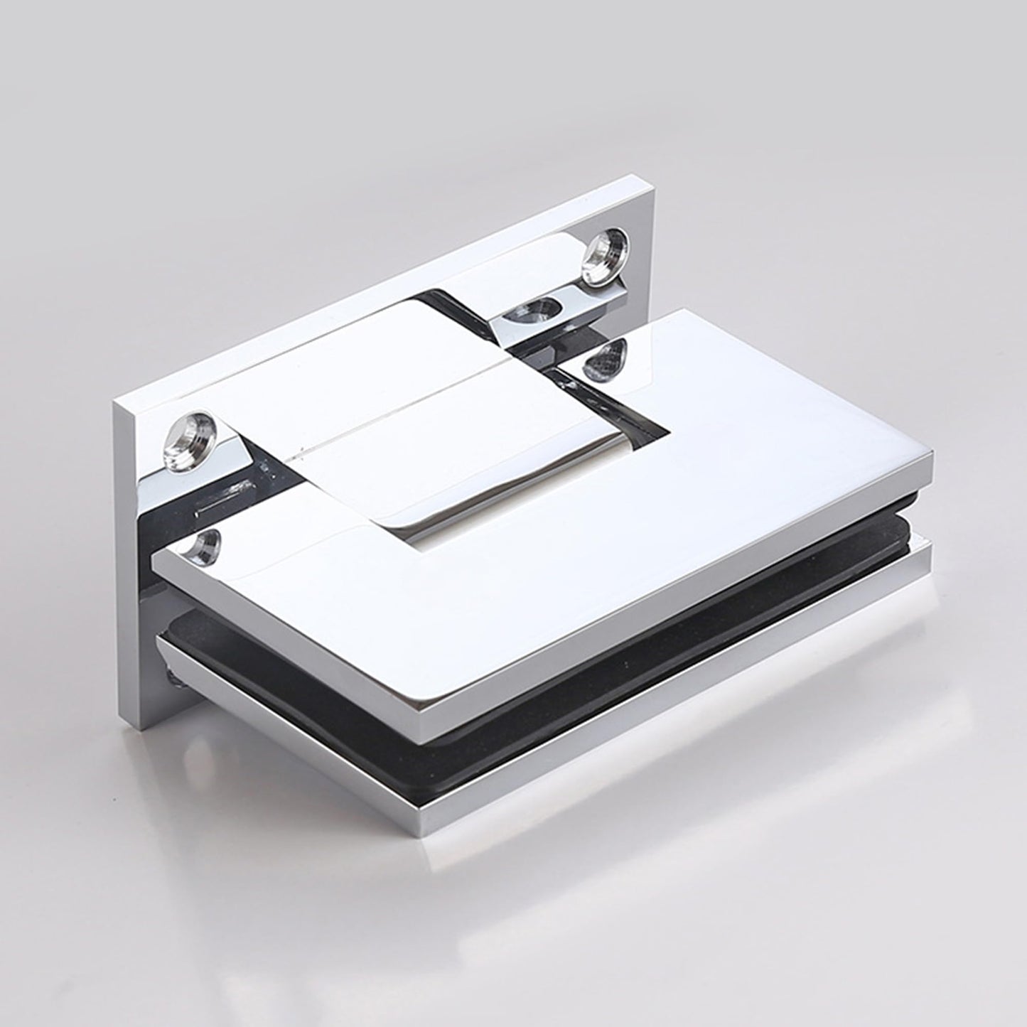 NovaNectar Brass Glass Door Hinge,90 Degree Heavy Duty Short Back Plate Hinges, Shower Door Hardware Replacement for 5/16" to 1/2" (8 to 12 mm) Tempered Glass, Chrome