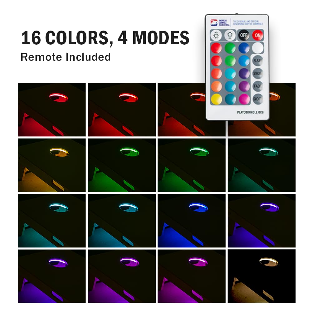 ACA Eclipse LED Cornhole Board Ring Lights 2-Pack with Complete Hardware Kit | 16 Colors - 4 Modes - Remote Included