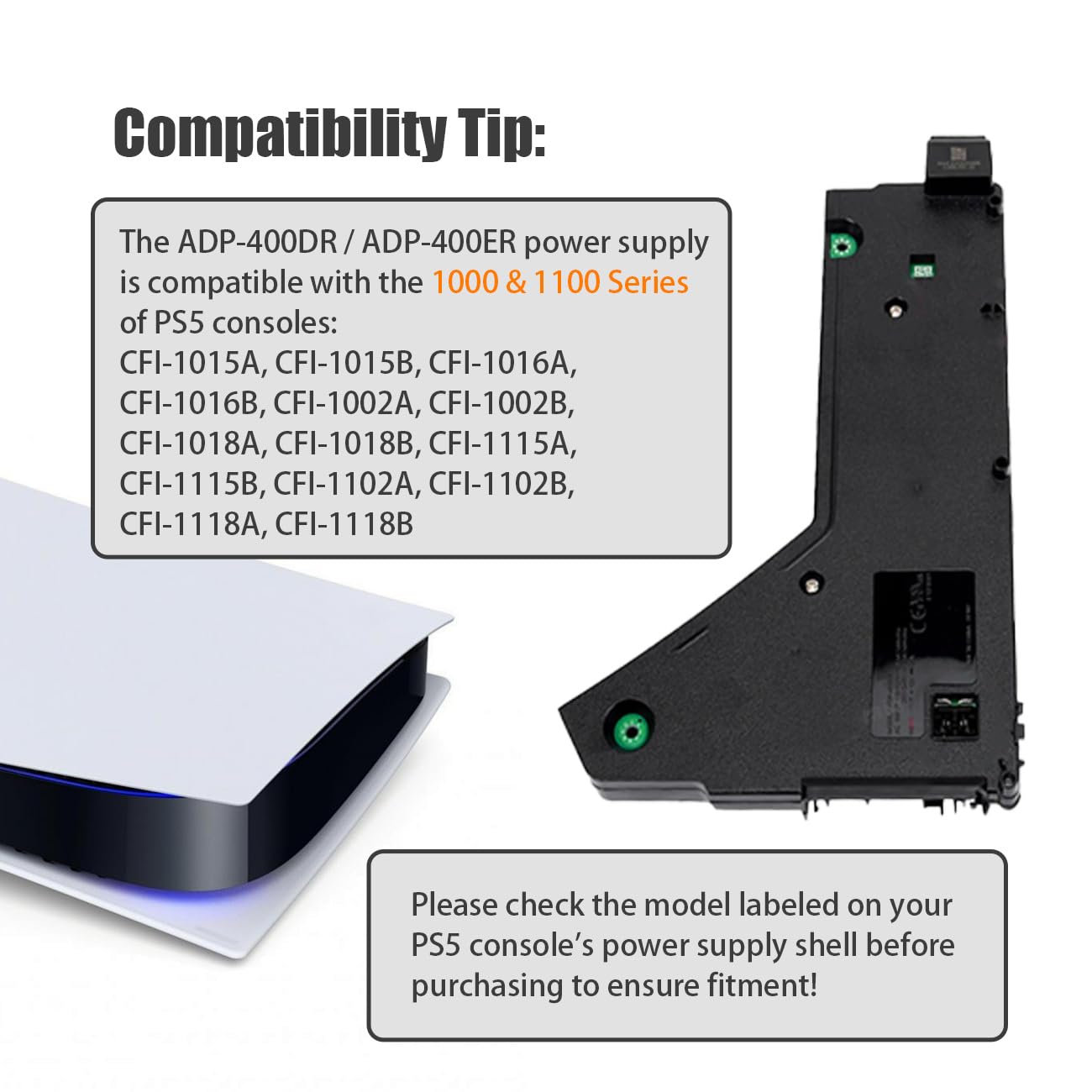 Internal Power Source Replacement for PS5 Power Supply ADP 400DR 400ER PA-1401-JT20 Game Console Power Unit for PS5 ADP-400ER ADP-400DR Power Supply (ADP-400DR ER)