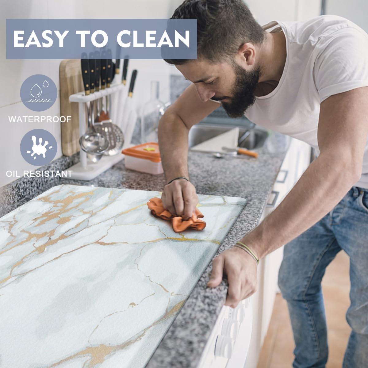 WEZVIX Anti Fatigue Kitchen Rugs and Mats 2 PCS, Comfort Cushion Mat Set, 1/2 Thick Non Slip Kitchen Floor Rug Waterproof Cushioned Standing Mat for Floor Office Sink Laundry,(17.3"x29"+17.3"x47")