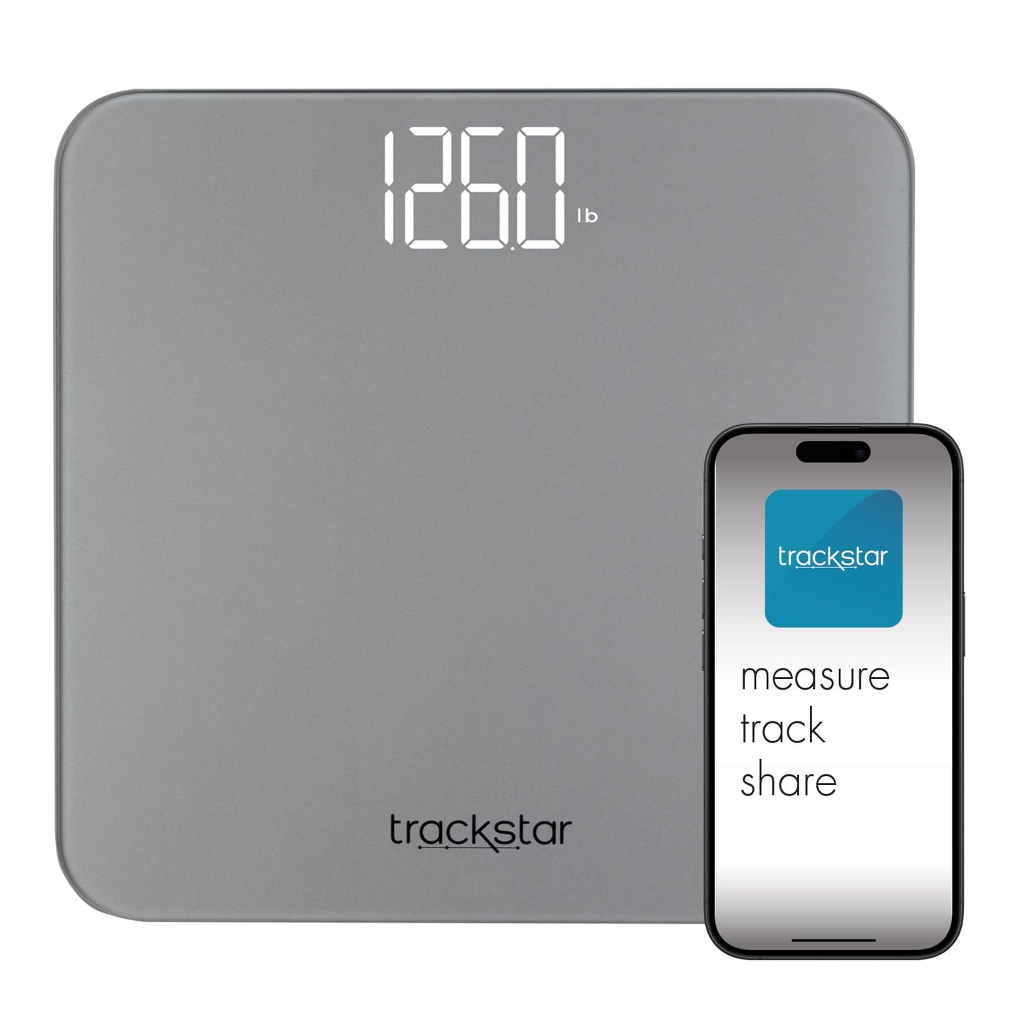 Trackstar Silver Digital Weight Scale | 440 lb Weight Capacity | Trackstar Monitoring App | Bluetooth iOS & Android Compatible | Measure, Track, and Share Results