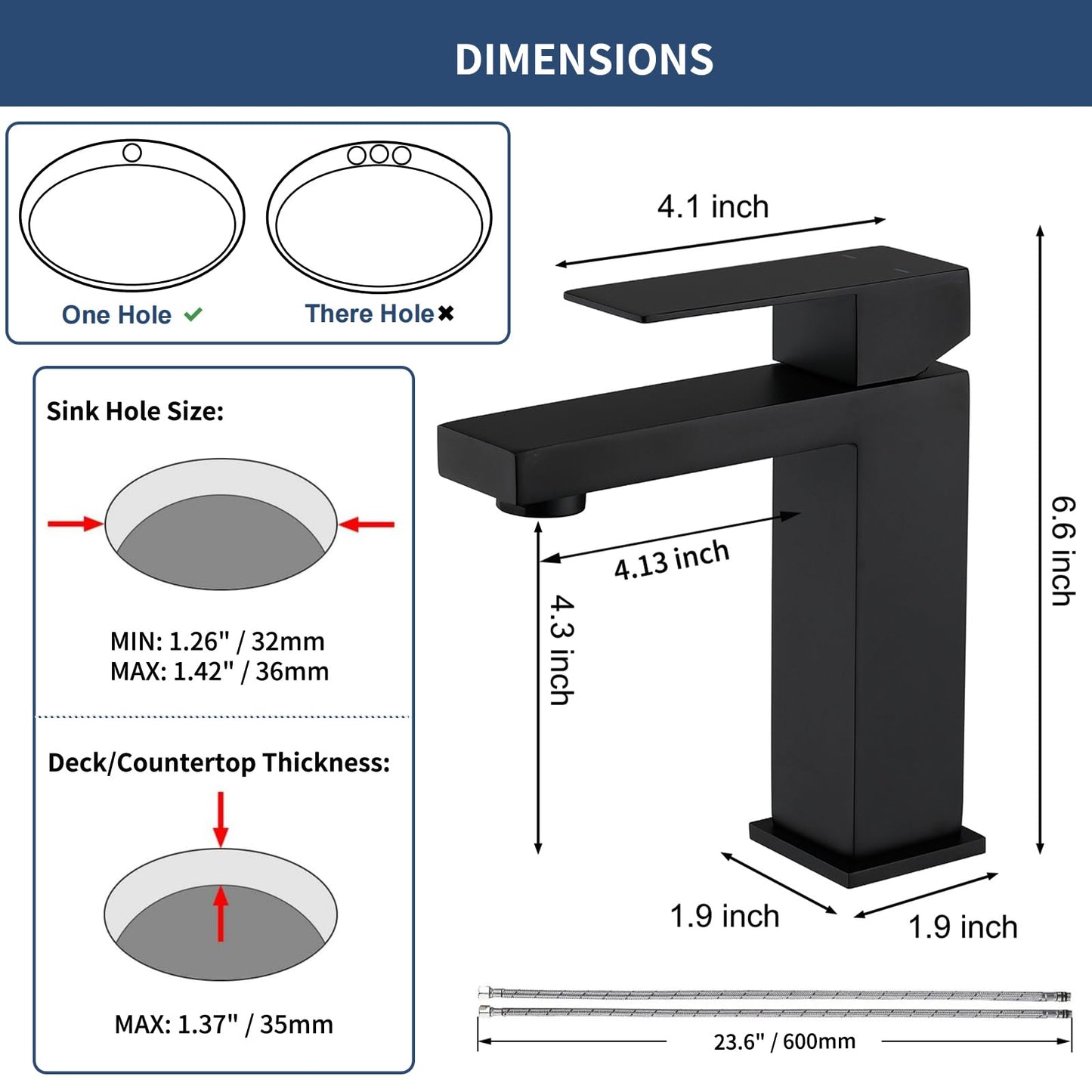 SevenGelok Black Bathroom Faucet Bathroom Sink Faucet One Hole Faucet 【All SUS304 Stainless Steel 】 Single Handle 1 Hole Vanity Faucets for Bathroom Sink NO-Lead Matte Black Bathroom Faucet, SF3-BK