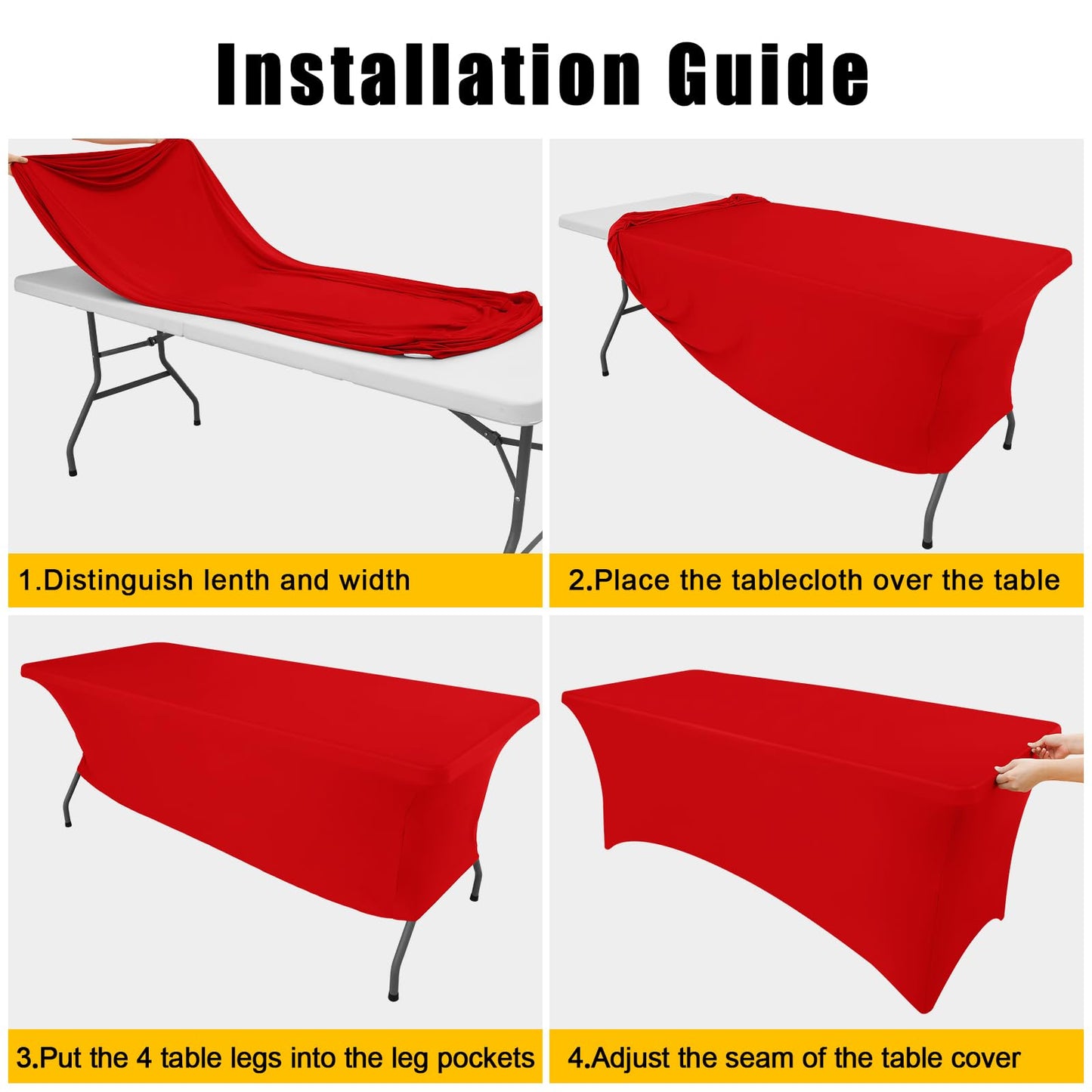 Smiry 2 Pack Spandex Table Cloth 6FT, Elastic Fitted Stretch Tablecloths, Washable and Wrinkle Free Rectangular Patio Table Cover for Wedding, Banquet & Parties (Red, 72Lx30Wx30H Inch)