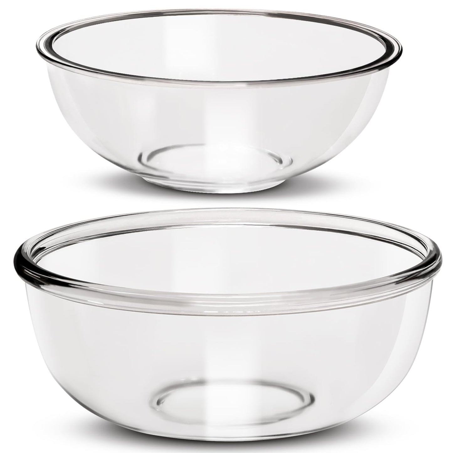 BECFISH Large Borosilicate Glass Mixing Bowls, Set of 2 (6.4QT, 3.7QT) - Heavy-Duty, Stackable & Lead-Free. Oven, Microwave, Dishwasher & Freezer Safe. Ideal for Sourdough, Baking, Prepping, Serving.