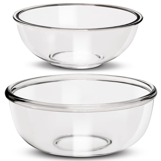 BECFISH Large Borosilicate Glass Mixing Bowls, Set of 2 (6.4QT, 3.7QT) - Heavy-Duty, Stackable & Lead-Free. Oven, Microwave, Dishwasher & Freezer Safe. Ideal for Sourdough, Baking, Prepping, Serving.
