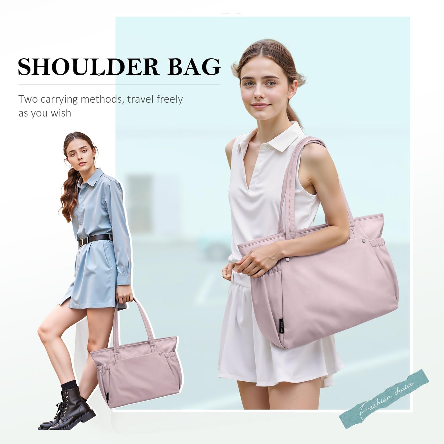 GOLF QUALITY Tote Bag for Women, Work Bags with Zipper Computer Laptop Handbag with Compartments for Travel, Daily,Fit 14Inch,Pink