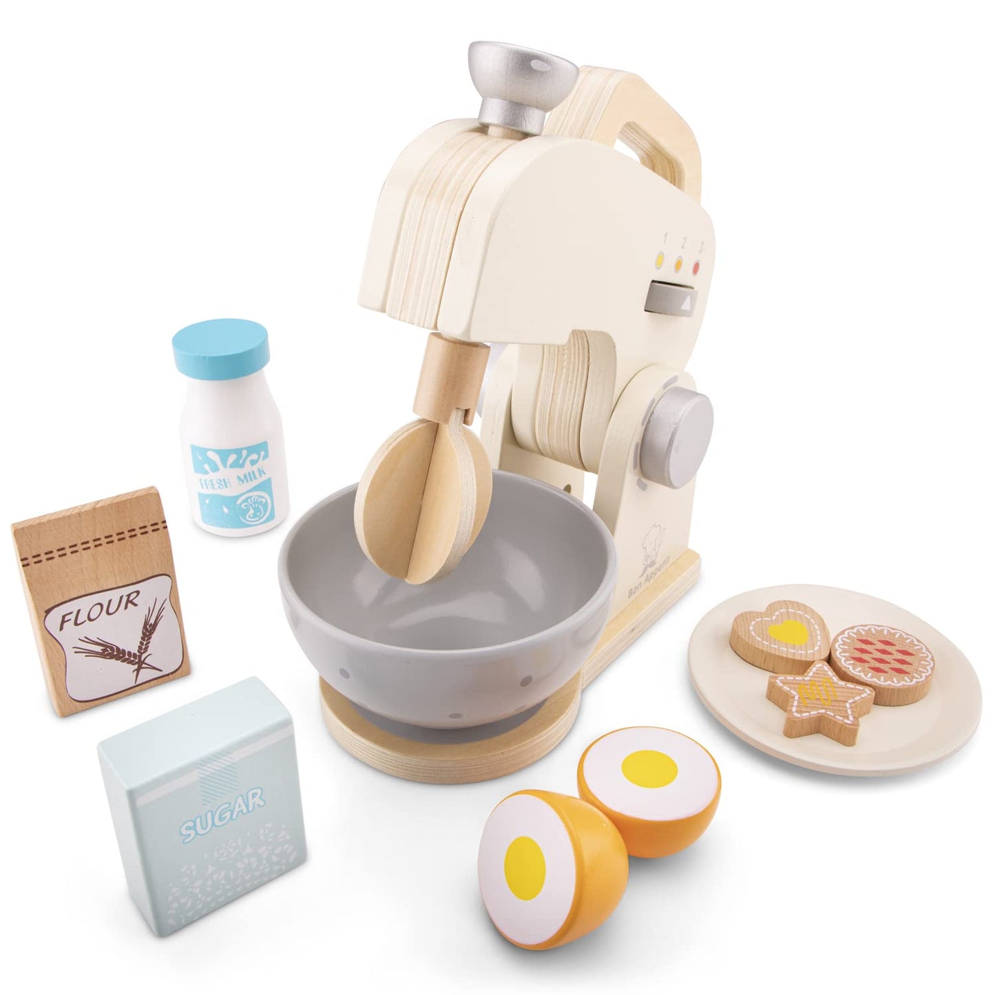New Classic Toys Wooden Mixer Set Pretend Play Toy for Kids Cooking Simulation Educational Toys and Color Perception Toy for Preschool Age Toddlers Boys Girls , Red,White