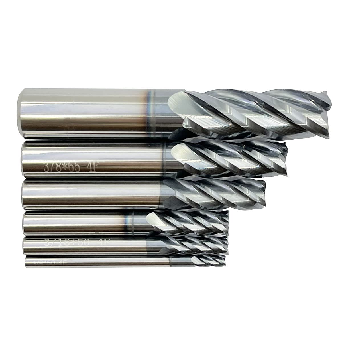 Home of quality tools 6pcs 1/2 inch 3/8 inch 5/16 inch 1/4 inch 3/16 inch 1/8 inch Carbide Square End Mill, HRC 45 Deg Single End 4 Flute AlTiN Coating Mill Bits (6pcs End Mill Set), Silver