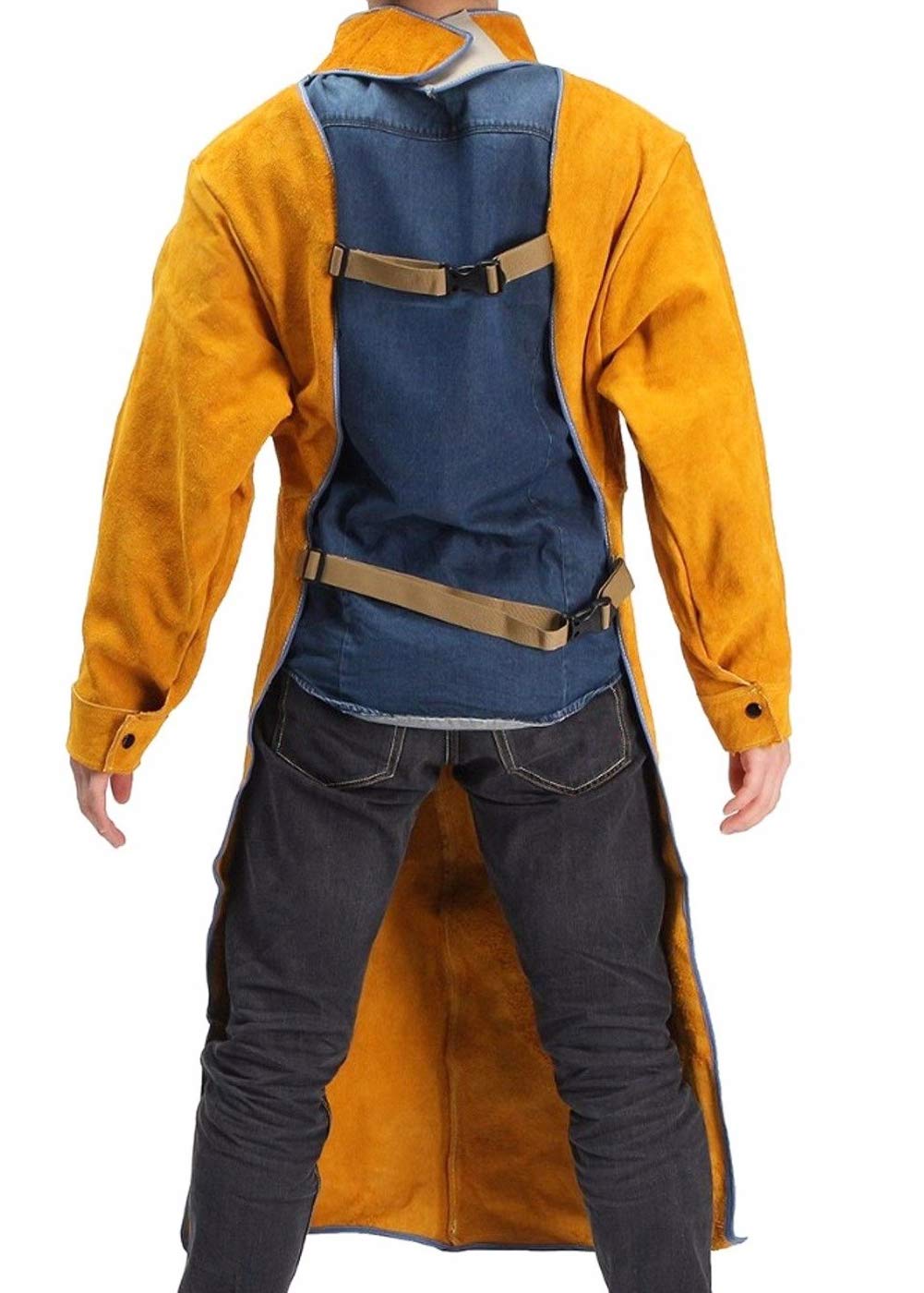 Jewboer Leather Welding Apron with Sleeve,Heavy Duty Welding Jacket,Heat Flame Resistant Weld Coat for Men Women,XL