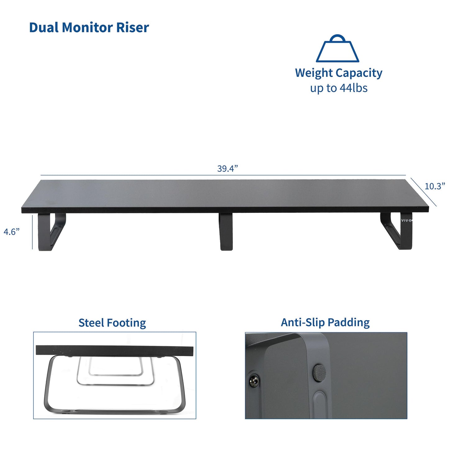 VIVO 39 inch Extra Long Monitor Stand, Wood & Steel Desktop Riser, Dual Screen, TV, Keyboard, Laptop, Ergonomic Desk and Tabletop Organizer, Black, STAND-V000DL