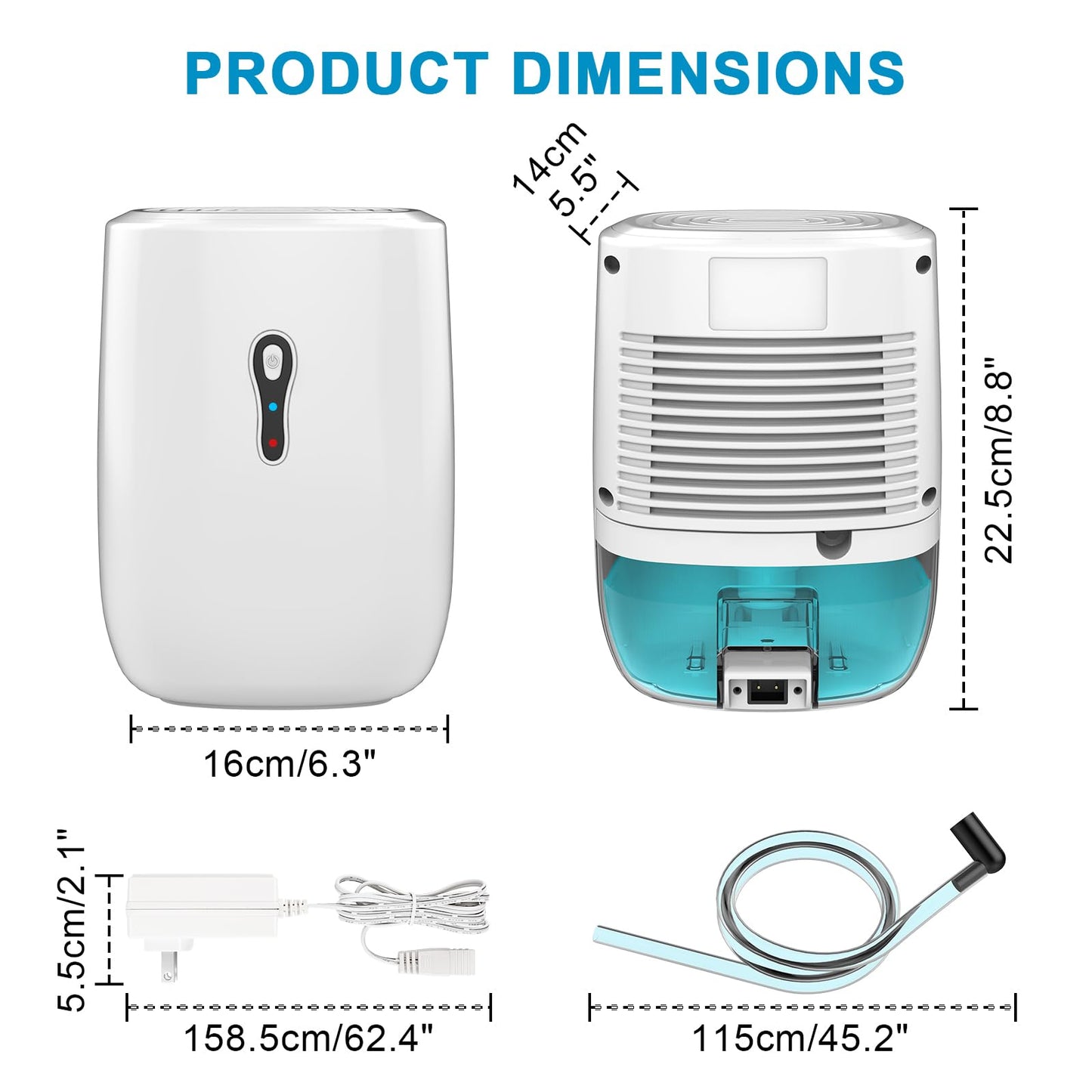 Dehumidifier with Drain Hose. Litever Small Portable Dehumidifier. Auto-OFF. Drain Hose for Continuous Drainage. Effective for Small Bathroom Pantry Closet Basement Wardrobe Gun safe RV Trailer Camper