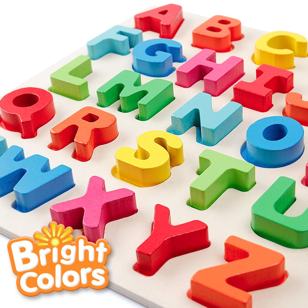 Coogam Wooden Alphabet Puzzle – Letters Peg Board ABC Blocks Matching Game Montessori Jigsaw Early Learning Educational Toy Gift for Children Kids