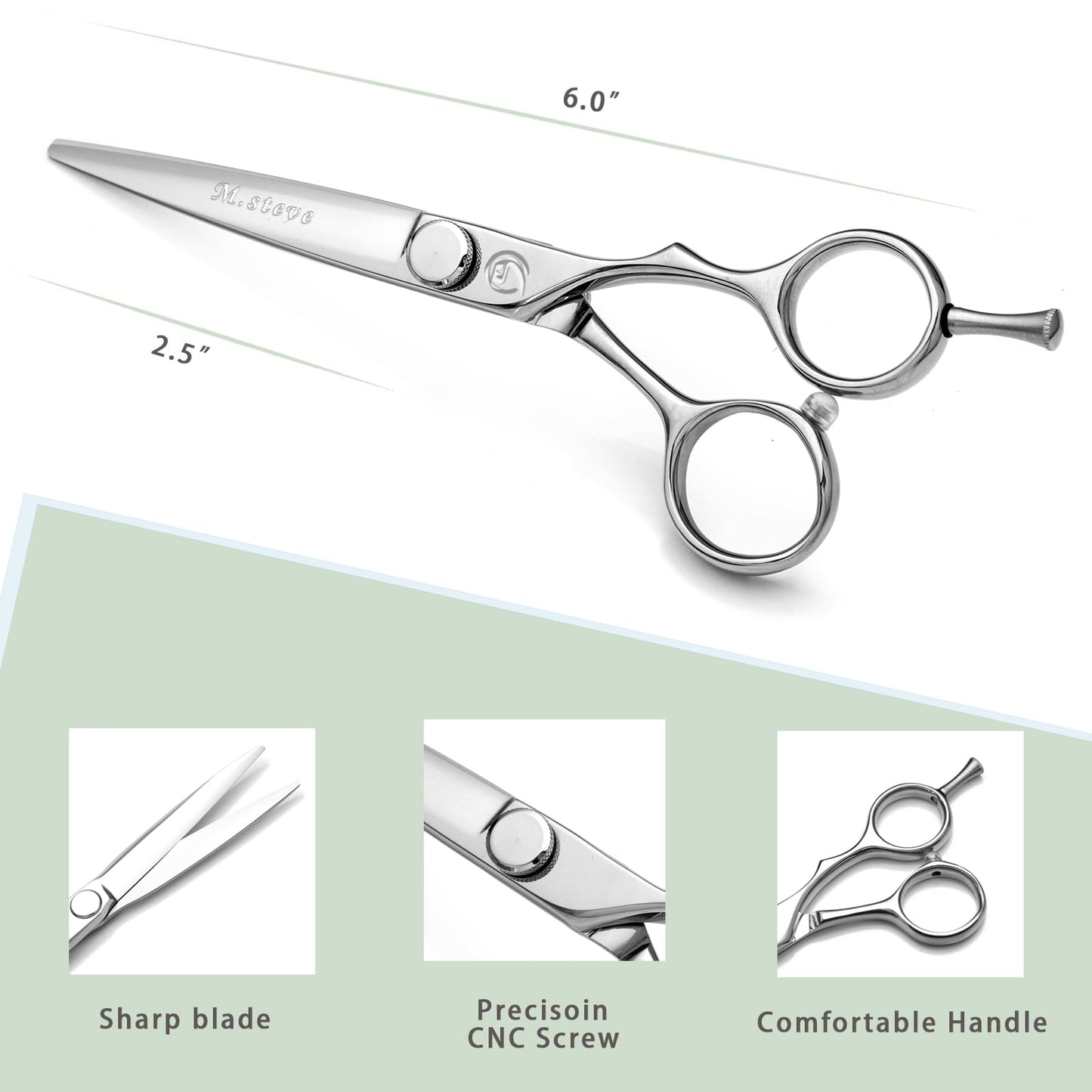 Hair Cutting Scissors 6",Professional shears for hair cutting with Extremely Sharp blades,Stainless Steel Barber Scissors,Hair Shears for Salon/Home Use