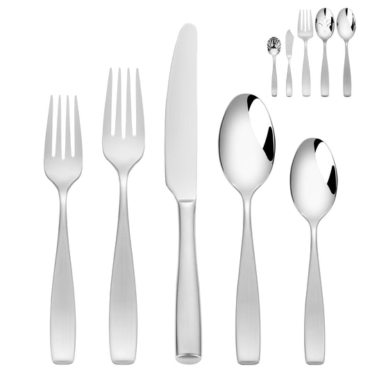 65-Piece 18/10 Stainless Steel Flatware Set for 12, Heavy Duty Silverware Set, Flatware Set with Serving Utensil, High End Mirror Polish and Satin Handle, Dishwasher Safe, Ideal for Gift