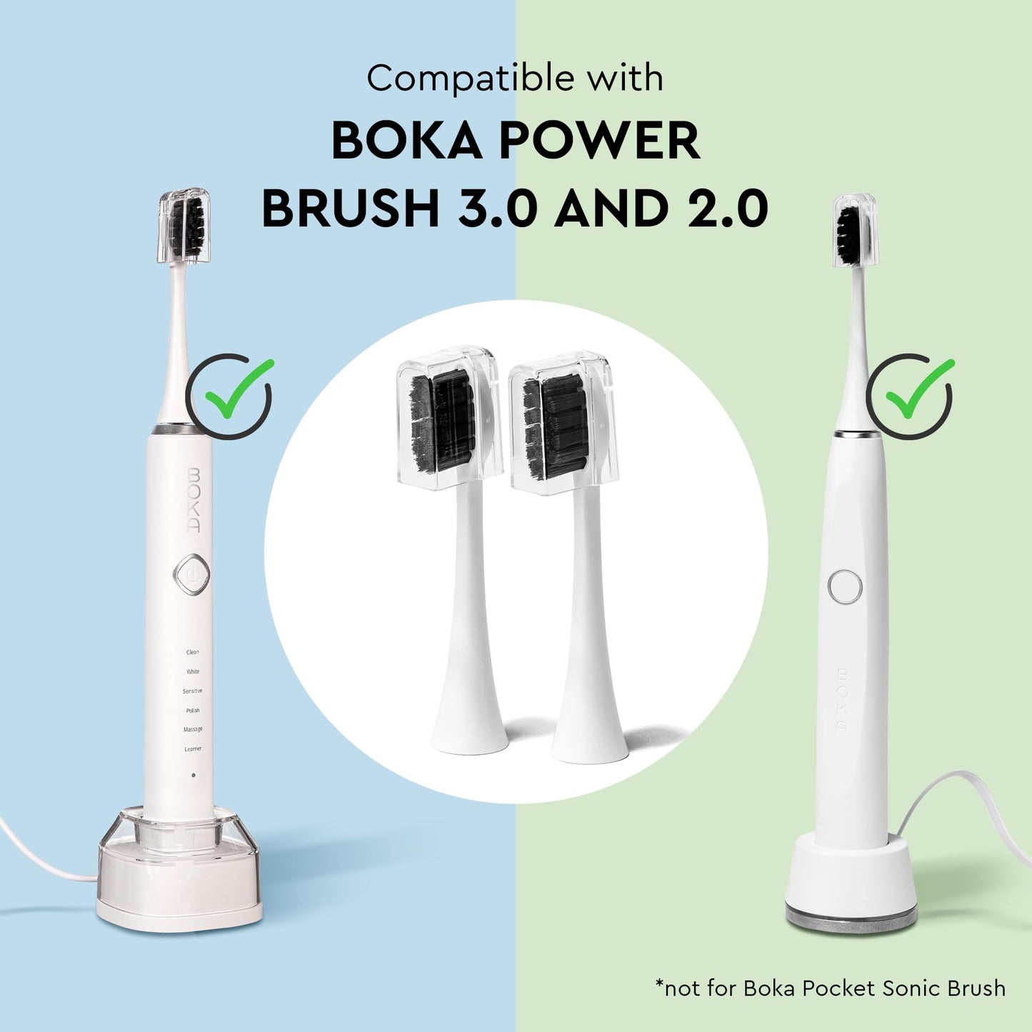 Boka 3.0 Electric Toothbrush for Adults w/ 2 Heads - Rechargeable Sonic Powered Tooth Brush - Charcoal Activated Bristles for Deep Cleaning - Dentist Recommended Oral Care - Charging Base w/Micro USB